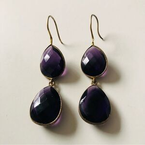 Purple Double Tear Drop Evening Earrings